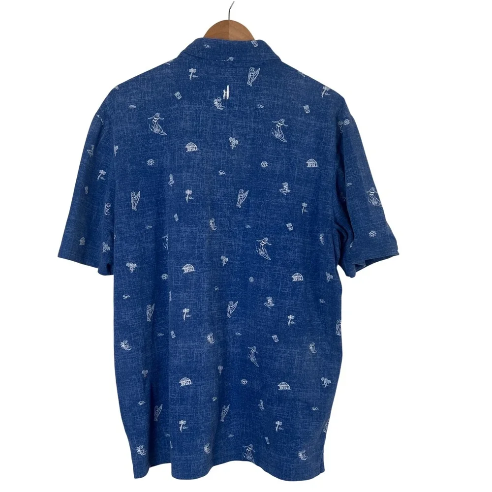 Johnnie-O‎ Hangin Out Buddy Polo Shirt Mens XL Oceanside Blue Hula Girl Kapalua